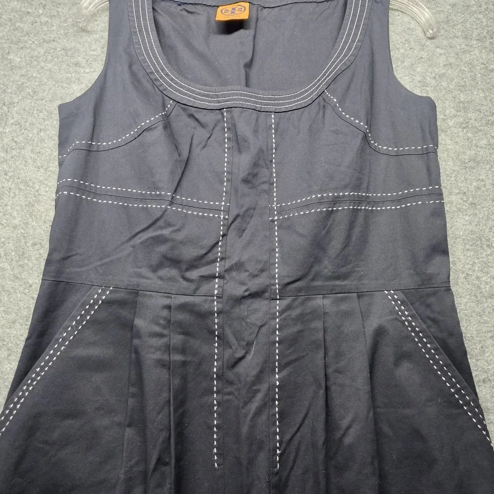 Tory Burch Women's Navy Sleeveless Dress Contrast Stitch Pockets A-Line